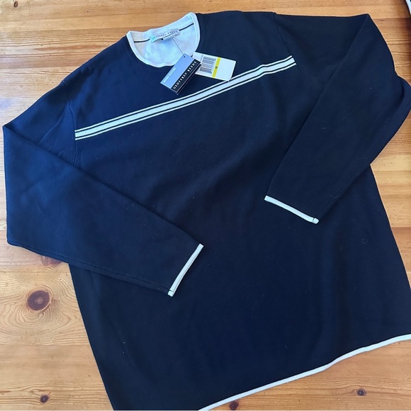 NWT Geoffery Beene Classic Pullover crewneck sweater black white stripes men M - Picture 8 of 10